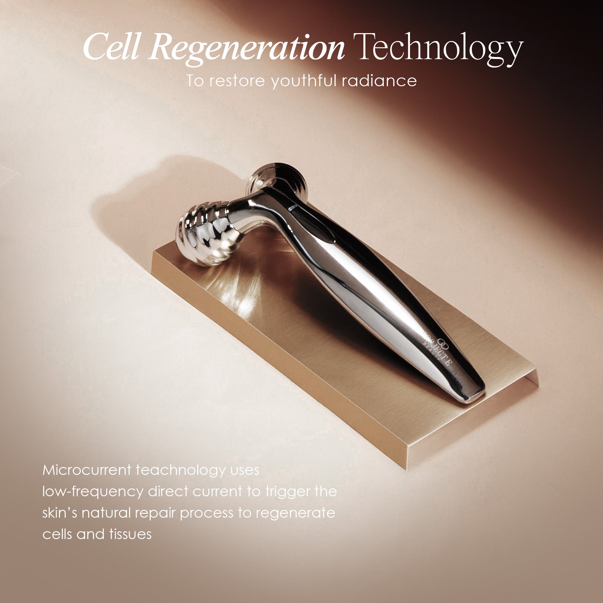 Vora microcurrent facial roller showing microcurrent technology function