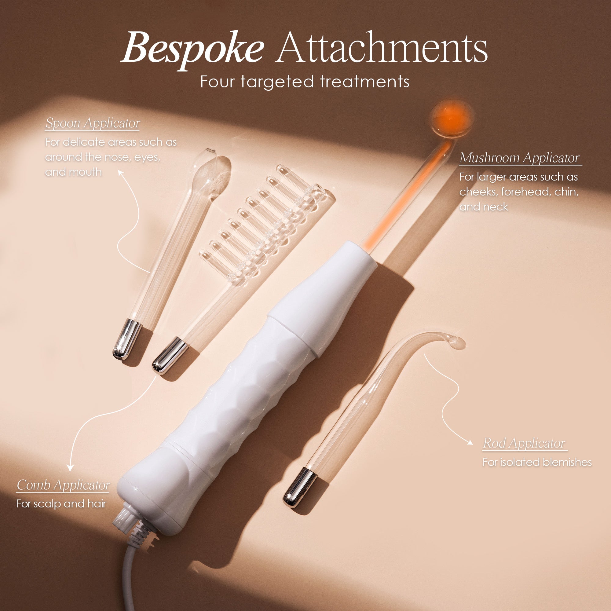 Faisca neon high frequency wand showing wand attachments and their functions