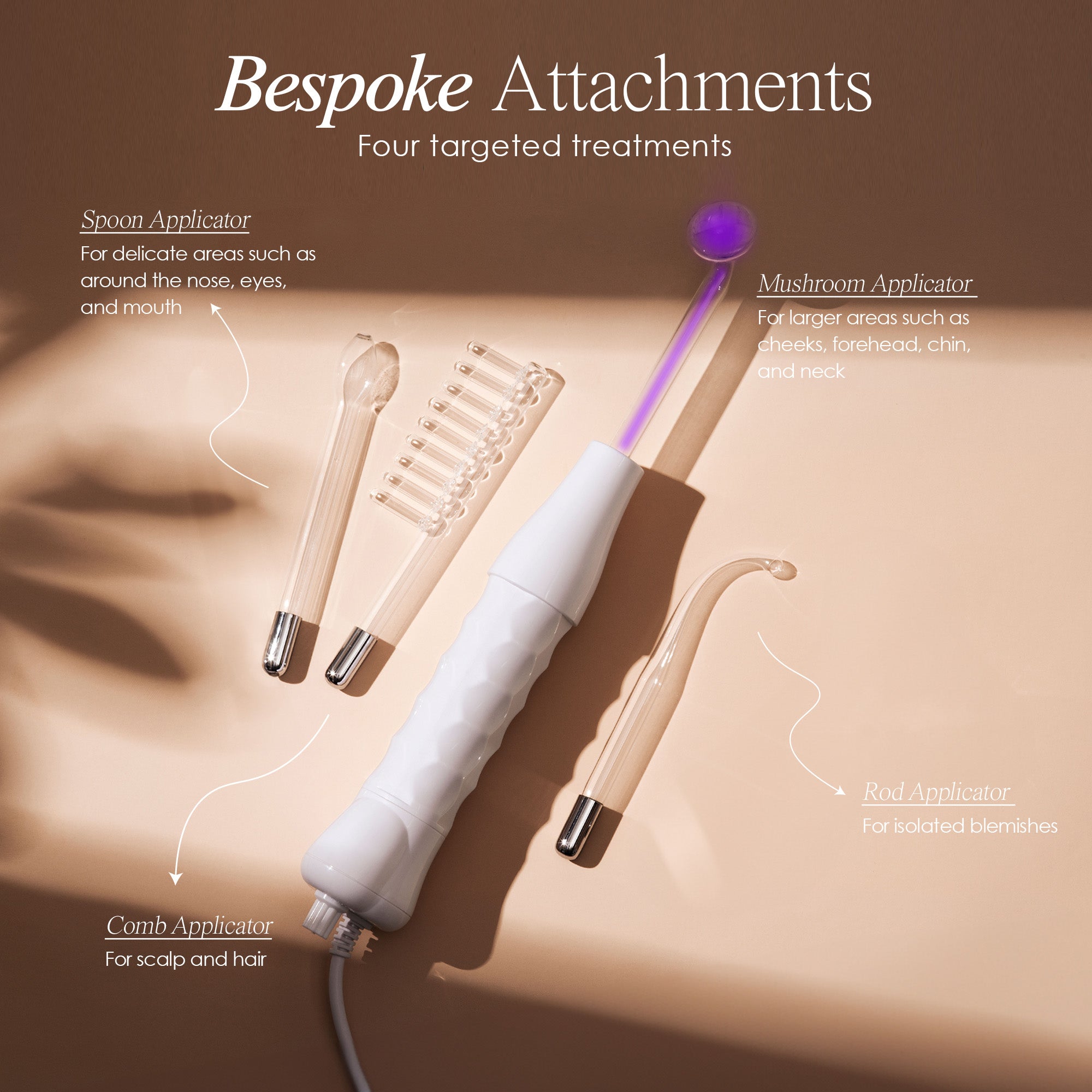 Faisca argon high frequency wand showing wand attachments and their functions